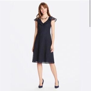 Draper James Heart Lace Flounce Shoulder Dress Navy Size 6